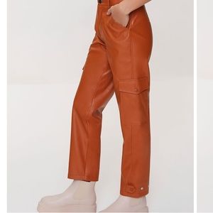 Faux Leather Cargo Ankle Pants